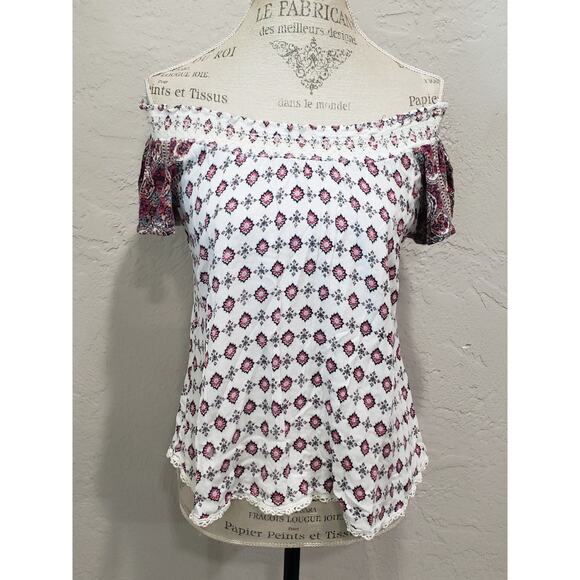 Self E Crochet Trim Knit Cold Shoulder or Short Sleeve Shirt Blouse | Size Large - Picture 4 of 11